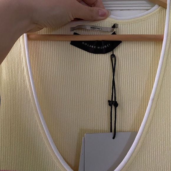 NWT Roland Mouret Yellow Pink Ribbed Scoop Neck Cutout Shoulder Midi Dress sz L - Picture 4 of 14